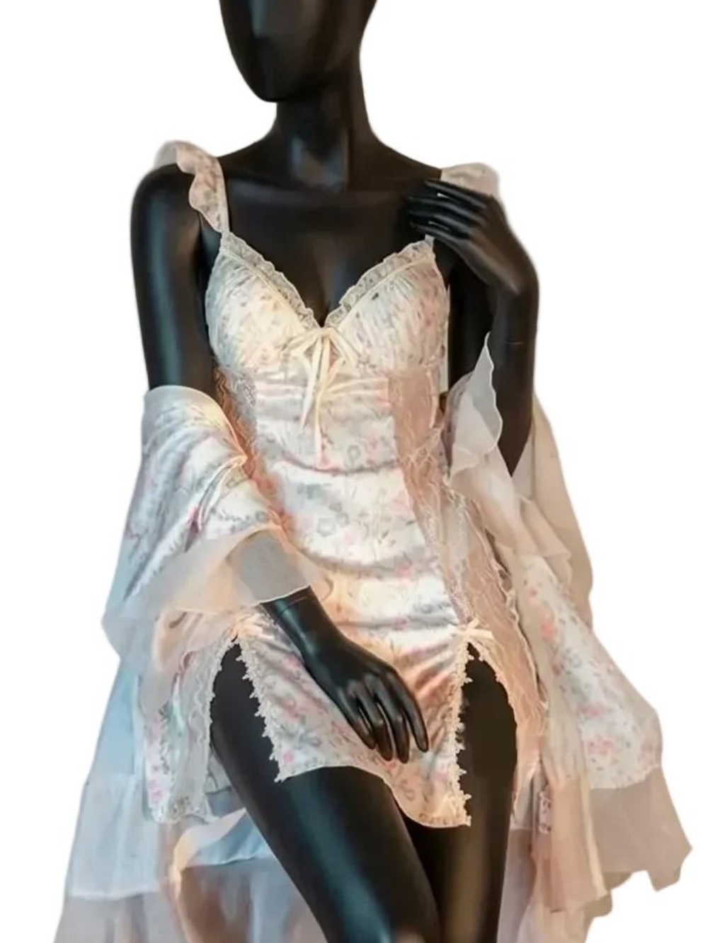 Floral Satin Lace Nightdress Set